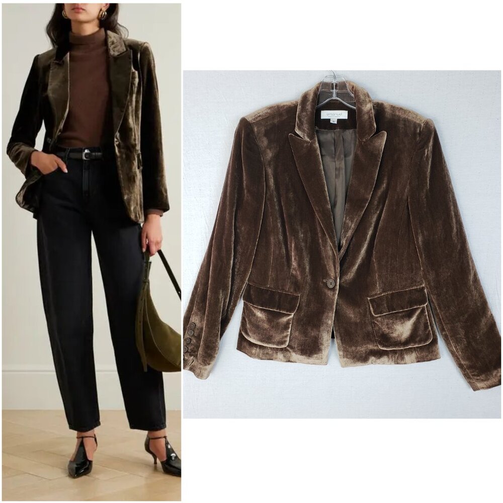 Emanuel Ungaro Velvet Blazer Chocolate Brown Rayon Silk Jacket size 10 Evening